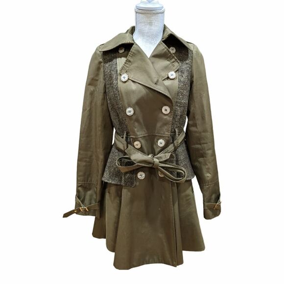 Steve Madden Women's Olive Green Double Breasted Peplum Trench Coat Size S - Picture 1 of 11